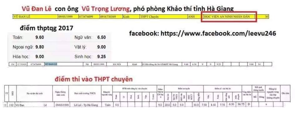 Về nghi vấn con ông Vũ Trọng Lương được sửa điểm thi năm 2017