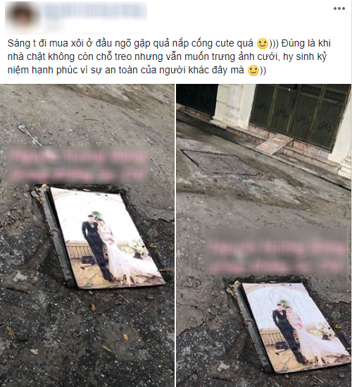 Bức ảnh cưới bị đem làm nắp cống trong ngày mưa bão, nhìn vào người cười, kẻ xót xa
