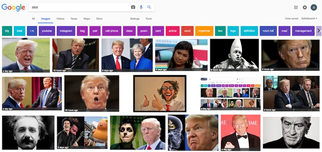 Google hiện hình ảnh ông Trump khi tìm từ khóa idiot