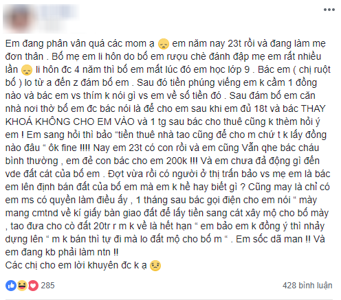 Bố mất sớm, cô gái trẻ được bác gái giúp đỡ tận tình: lấy tiền phúng điếu, chiếm nhà cho thuê còn toan bán luôn của cháu