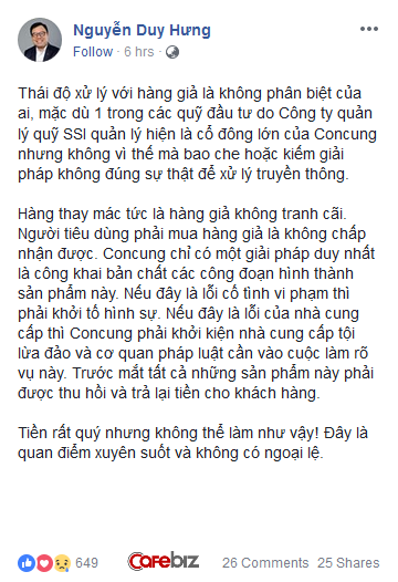 Ông Nguyễn Duy Hưng: Hàng thay mác tức là hàng giả, không tranh cãi, nếu là lỗi Con Cưng cố tình vi phạm thì phải khởi tố hình sự