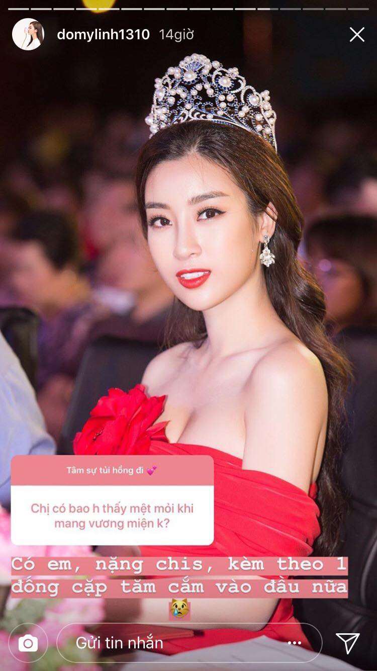 Phản ứng của Đỗ Mỹ Linh khi được hỏi: Có thấy mệt khi mang vương miện không?