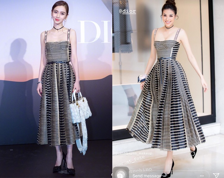 Xinh đẹp như Angela Baby cũng phải nhường bước trước Phạm Hương khi diện chung một mẫu váy