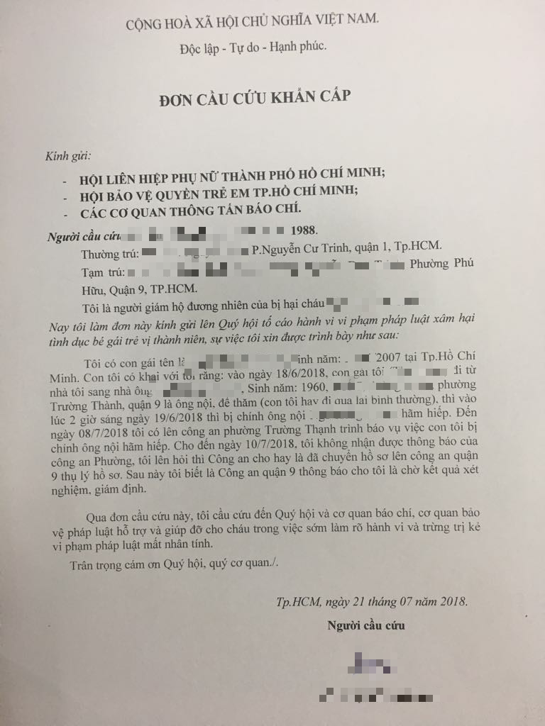 Người mẹ đau đớn làm đơn tố cáo ông nội hiếp dâm con gái 11 tuổi: Lúc hỏi, con bé khờ khạo nói bị ông ấy làm đau
