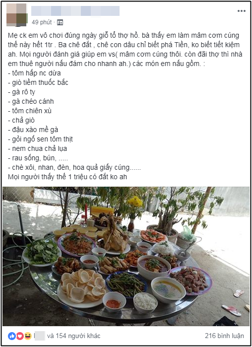 Làm mâm cơm cúng hết 1 triệu, dâu trẻ bị mẹ chồng mắng chỉ biết phá tiền, hội chị em lại khen ngợi hết lời