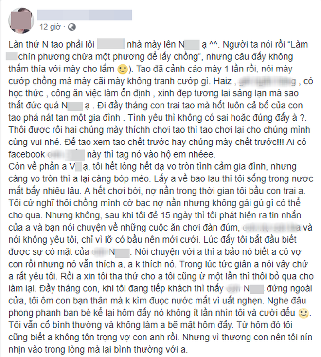 Vụ tố ngoại tình hot nhất MXH hôm nay: Vợ trẻ cay đắng nhìn tình địch đến dự đầy tháng con, vừa hết cữ đã ngậm ngùi ly hôn Vụ tố ngoại tình hot nhất MXH hôm nay: Vợ trẻ cay đắng nhìn tình địch đến dự đầy tháng con, vừa hết cữ đã ngậm ngùi ly hôn