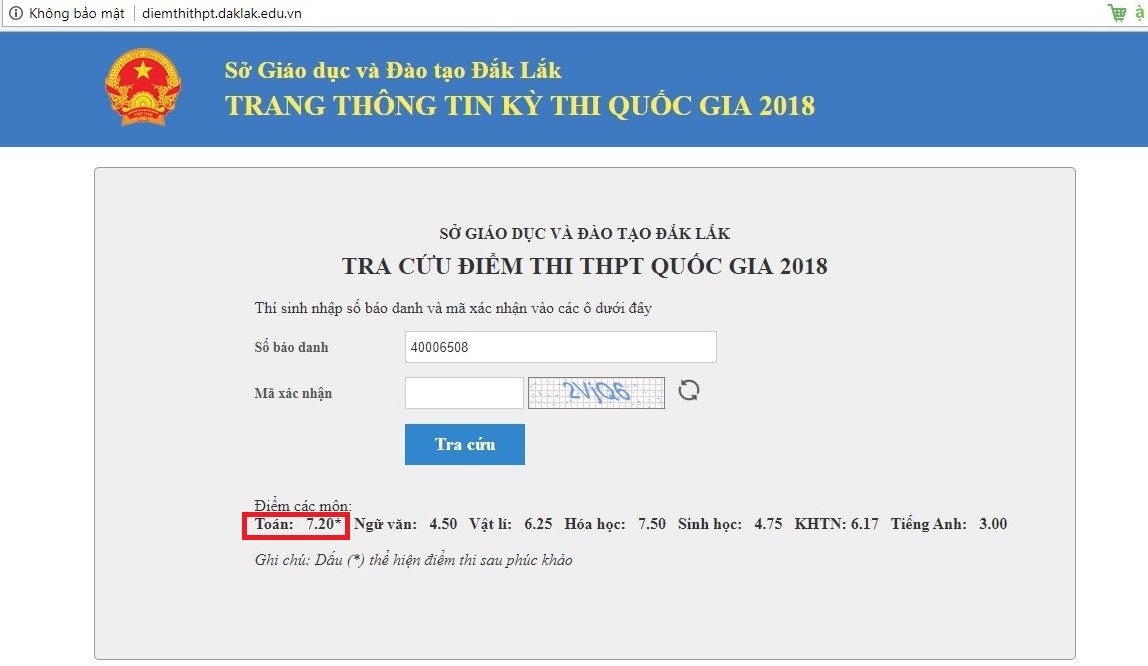 Một thí sinh được nâng điểm thi Toán từ 0,6 lên 7,2 sau phúc khảo