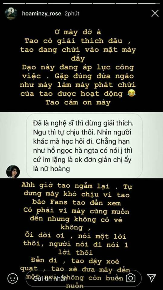 Ngỡ ngàng khi Hòa Minzy xưng mày – tao với antifan trong cuộc khẩu chiến trên mạng xã hội