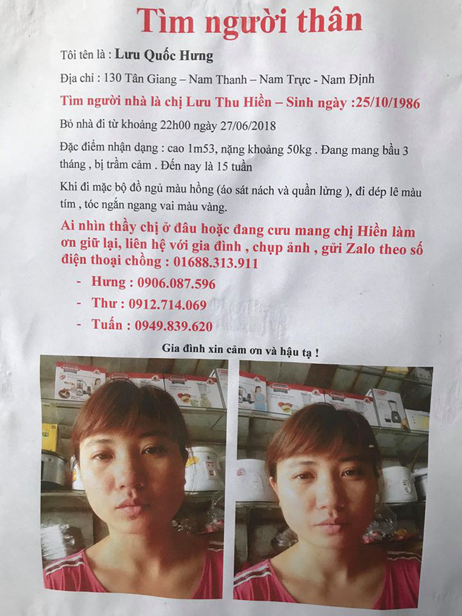 Vợ mang bầu mất tích hơn 30 ngày, chồng mòn mỏi tìm kiếm khắp nơi