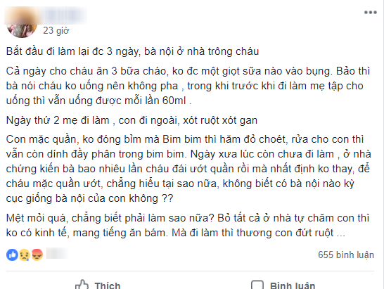 Đi làm để bà nội chăm cháu, mẹ trẻ về kêu trời vì thấy con bẩn thỉu, ăn uống linh tinh, hội chị em người xót người mắng mỏ
