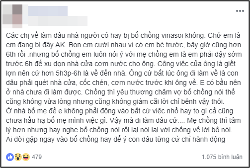 Nàng dâu bầu 6 tháng kể chuyện bố chồng bắt dậy sớm nấu cơm, chị em nghe xong không bênh vực mà còn mắng thêm