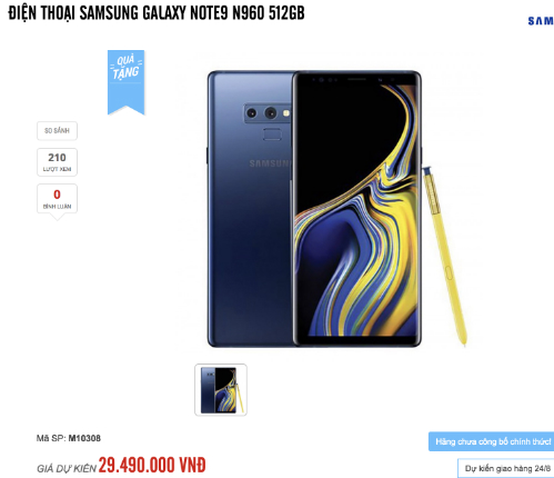 Giá đặt hàng Galaxy Note9 ở Việt Nam lên tới gần 30 triệu đồng
