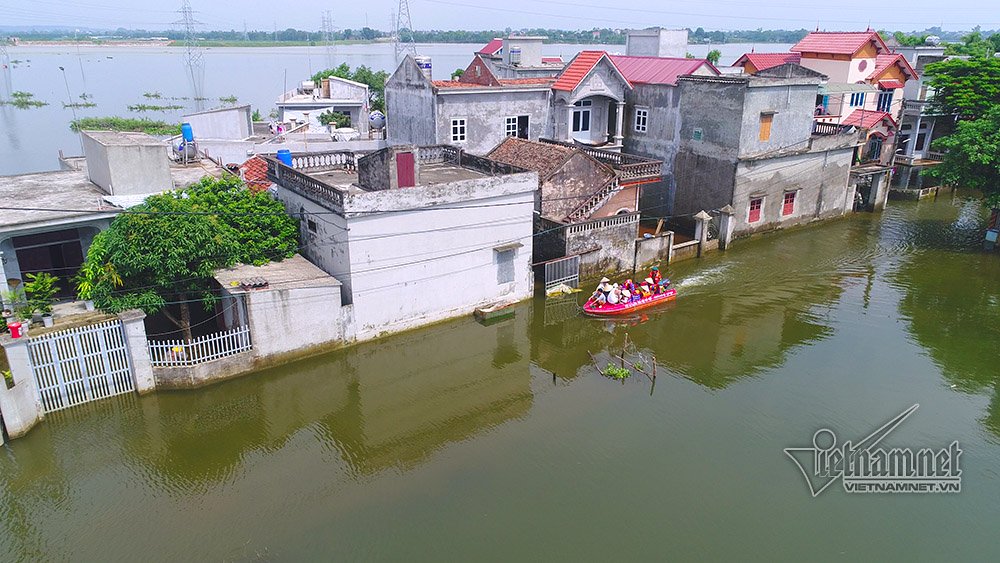 Video Rốn lũ Quốc Oai: Thỏa sức chèo thuyền, bơi lội vẫy vùng khắp đường làng