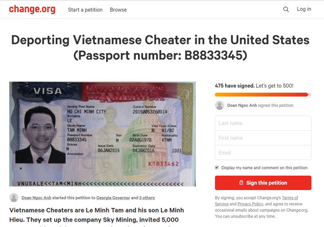 Nhà đầu tư Sky Mining kêu gọi Mỹ trục xuất Lê Minh Tâm