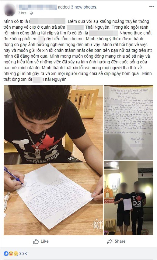 Một thanh niên tự nhận mình là người phát tán clip cặp đôi thân mật ở quán trà sữa: Tôi xin sửa lỗi bằng cách bồi thường 30 triệu đồng!