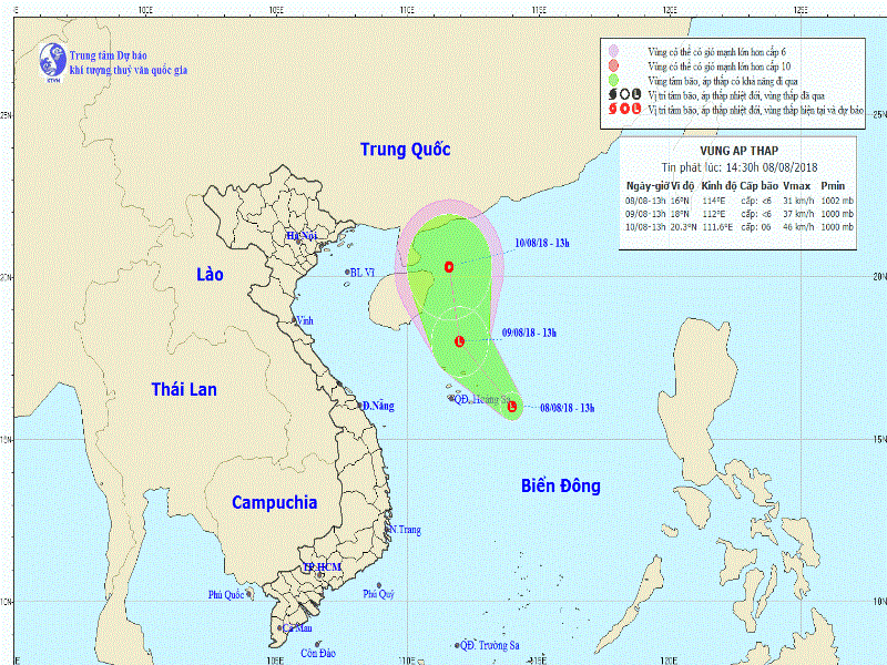 Một vùng áp thấp đang mạnh dần trên vùng biển Hoàng Sa