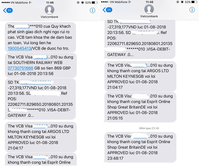 Hơn 60 triệu đồng trong thẻ Visa Vietcombank không cánh mà bay