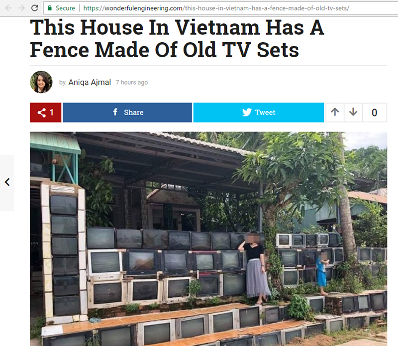 Báo nước ngoài đưa tin khen ngợi sự độc đáo của căn nhà có tường rào làm từ tivi tại Việt Nam