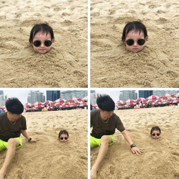 Loạt biểu cảm của em bé bị bố chôn vùi bên bờ biển, dân tình xem xong chỉ biết cười lăn lộn