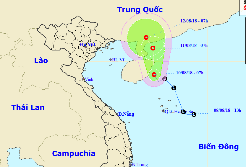 Vùng áp thấp trên Biển Đông mạnh lên thành áp thấp nhiệt đới