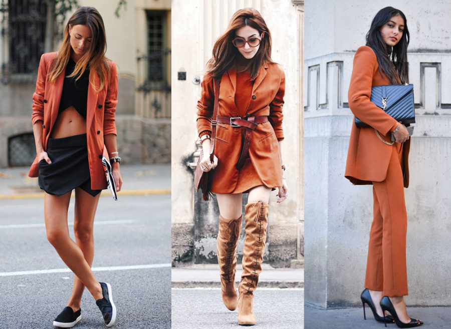 Mùa thu lên đồ tuyệt đẹp với trang phục màu cam đất - màu của những viên gạch cũ và chiếc lá khô