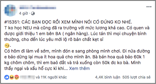 Tố bạn gái vừa kẹt xỉ vừa kém sang, chàng trai đi xe ga đắt tiền khiến dân tình nóng máu nhảy vào mắng tới tấp