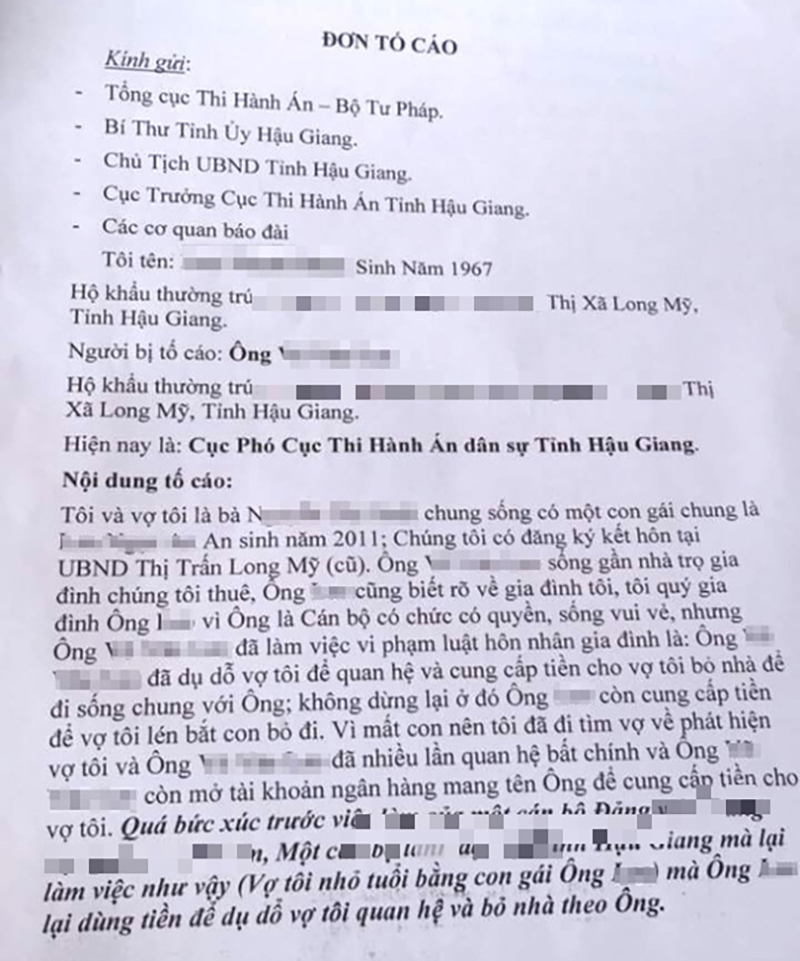 Nguyên Phó Cục THADS bị tố quan hệ bất chính với vợ người khác