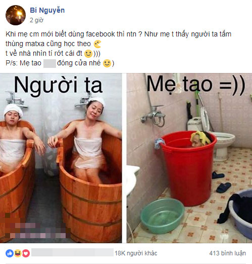 Người ta tắm bồn gỗ thông sang chảnh, mẹ nhà tôi thích ngụp lặn trong xô để tẩy uế tháng cô hồn thế này đây