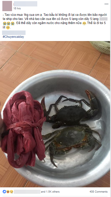 Bầu bí không đi xa được nên nhờ ship hàng đến nhà, bà bầu khóc thét khi 1kg cua biển mất tới 5 lạng dây buộc ngâm nước