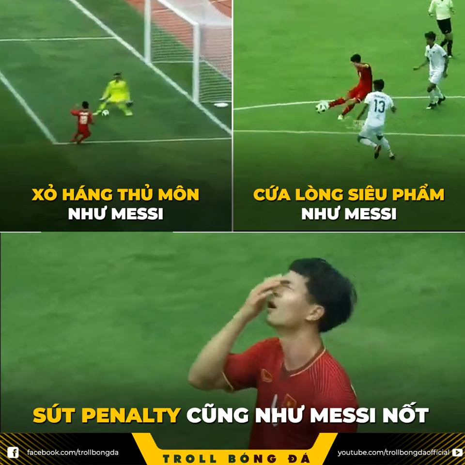 Ảnh chế Messi trao vương miện trượt penalty cho Công Phượng