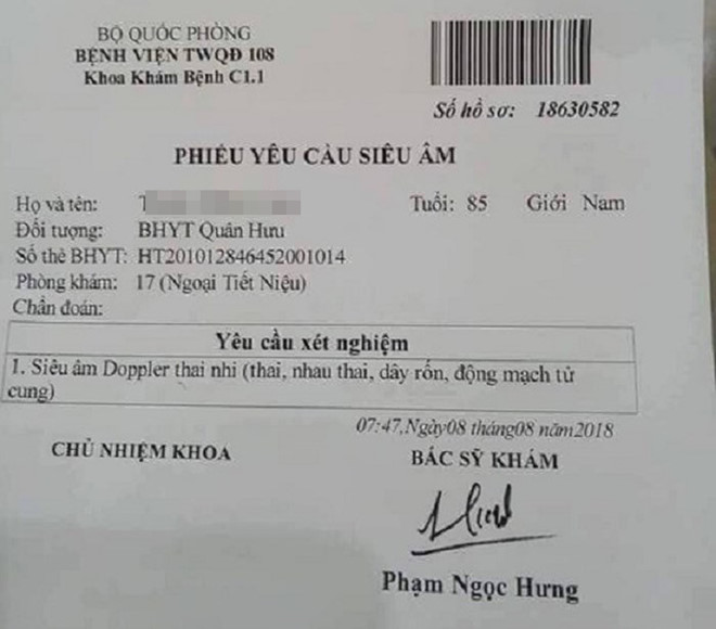 Cụ ông 85 tuổi được chỉ định siêu âm thai