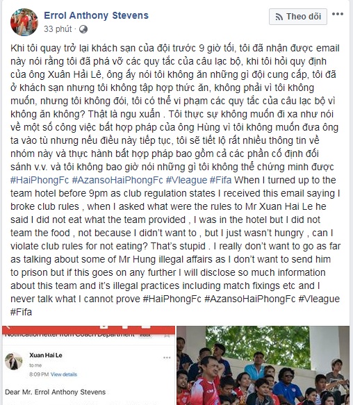 Errol Stevens: Tất cả những gì Công Vinh nói trong tự truyện đều là sự thật. Và nó đều đã xảy ra với tôi