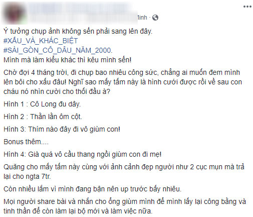 Cô dâu 9X tố bỏ 30 triệu để chụp ảnh cưới nhưng nhận về album già như bà thím, ê-kíp chụp ảnh tiết lộ điều bất ngờ