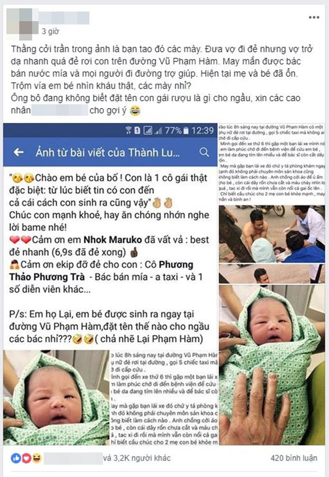Vợ đẻ rơi con gái trên đường Vũ Phạm Hàm, ông bố họ Lại được dân mạng nhiệt tình tư vấn toàn tên độc và lạ