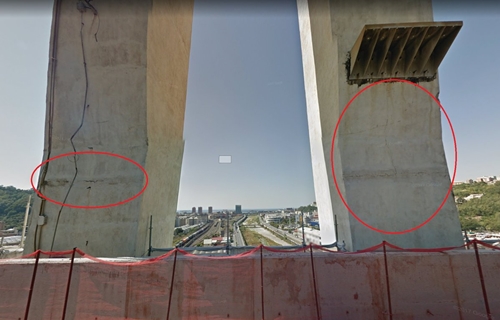 Những vết nứt trên cầu cao tốc Italy trước khi sập