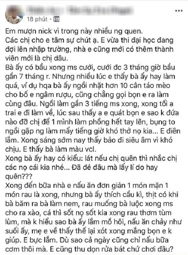 Tố chị dâu bầu 7 tháng làm màu vì nấu ăn cầu kỳ, chưa đẻ mà đã nhanh quên, dân tình bảo: Đúng chuẩn em chồng trong truyền thuyết rồi