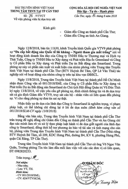 Vụ Đe dọa truy sát nhân viên VTV9: VTV Cần Thơ đề nghị Công an Cần Thơ, An Giang vào cuộc