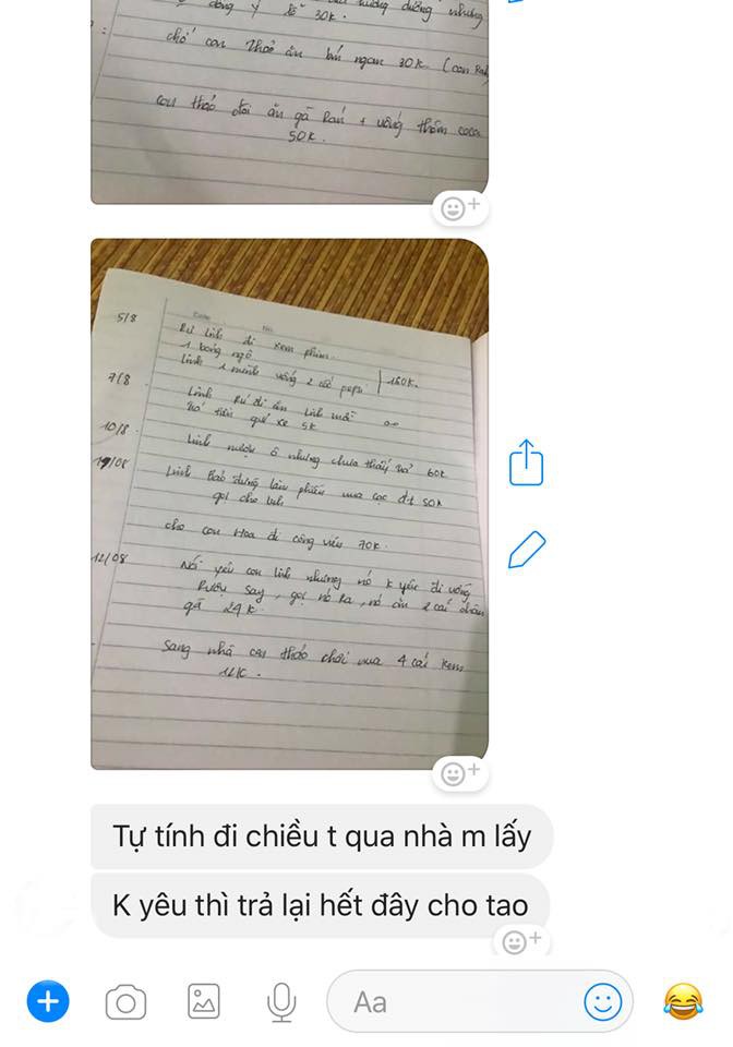 Người yêu cũ sòng phẳng nhất năm: Chia tay nhắn tin đòi tiền bạn gái từ cốc trà đá 6k tới 2k tiền gửi xe