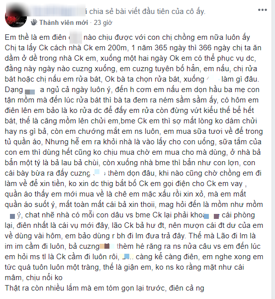 Em dâu nói xấu chị chồng ăn dầm ở dề nhà mẹ đẻ, vừa bừa bộn vừa hay ăn cắp vặt, dân mạng xui xử lý như này