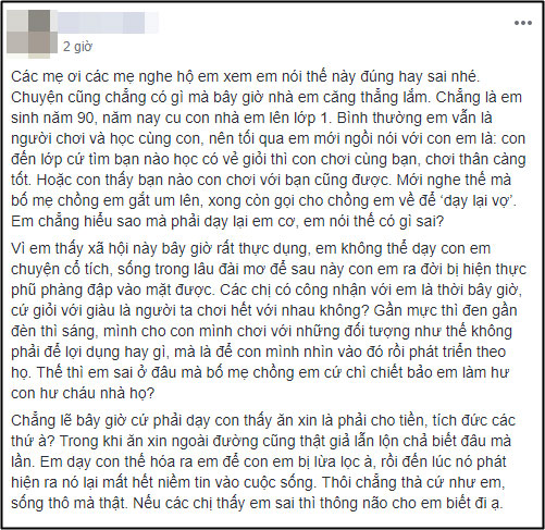Lên mạng xin lời khuyên về việc dạy con thân với người giàu, chơi cùng người giỏi, mẹ trẻ 9x bị ném đá tơi bời