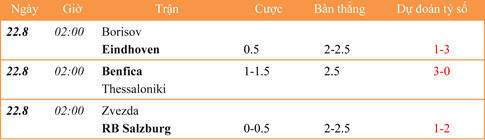 Lịch thi đấu, dự đoán tỷ số vòng loại Champions League diễn ra rạng sáng mai 22.8