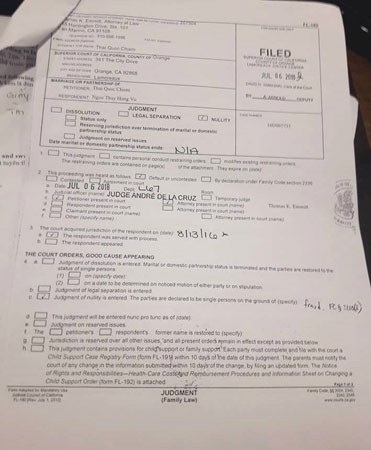 Phán quyết của toà án Mỹ về vụ ly hôn của vợ chồng bác sĩ Chiêm Quốc Thái