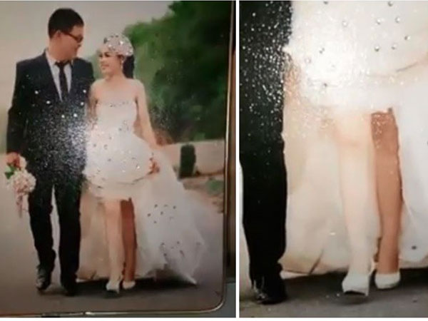 Cô dâu đi chụp ảnh gặp đúng phó nháy là người yêu cũ, photoshop ảnh cưới rất xinh, mỗi tội 1 chân trắng 1 chân đen