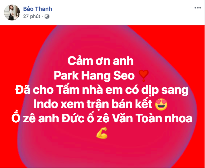Sao Vbiz vỡ oà sung sướng khi Văn Toàn ghi bàn, đưa Việt Nam vào bán kết ASIAD 2018