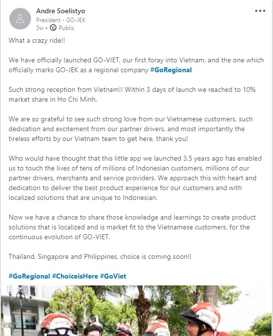 Go-Viet tuyên bố chiếm 10% thị phần TP.HCM sau 3 ngày