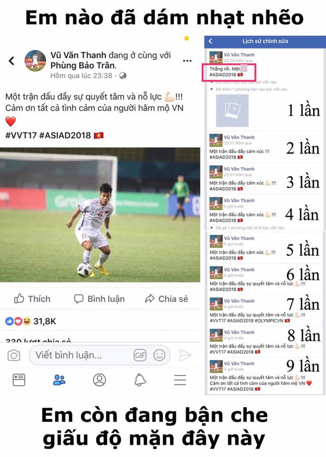 Đăng status đẳng cấp như Văn Thanh, 1 dòng cảm xúc nhưng phải chỉnh sửa đến 9 lần