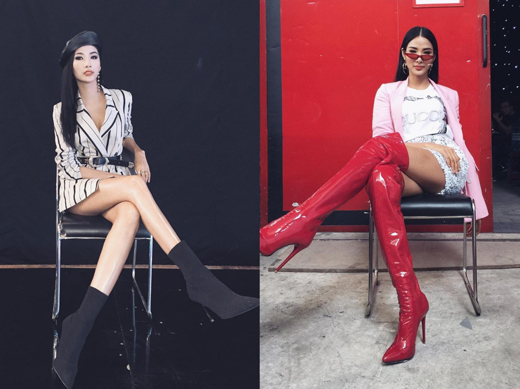 Hoàng Thùy luôn mang boots cao tới đùi giữa mùa hè