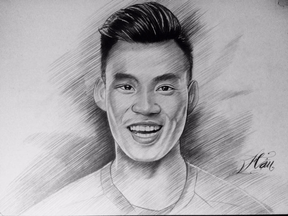 9X Quảng Ngãi vẽ chân dung các cầu thủ để cảm ơn Olympic Việt Nam