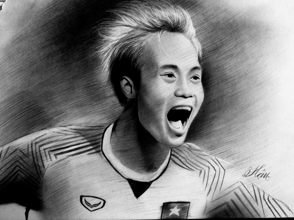 9X Quảng Ngãi vẽ chân dung các cầu thủ để cảm ơn Olympic Việt Nam