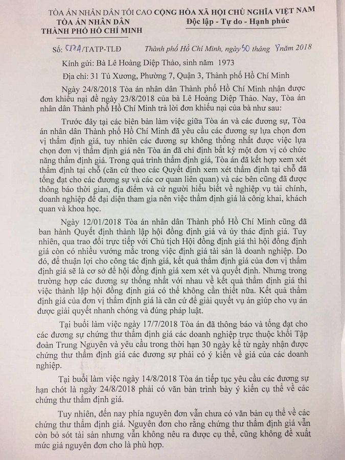 Vợ vua cà phê Trung Nguyên yêu cầu hủy phiên tòa ly hôn